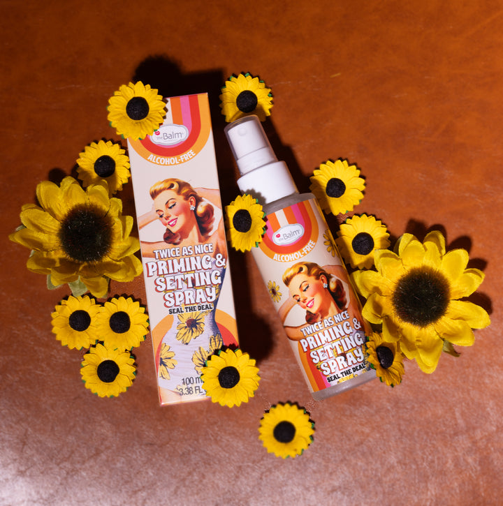 Twice as Nice Setting & Priming Spray Bottle with Box Stylized with Sunflowers