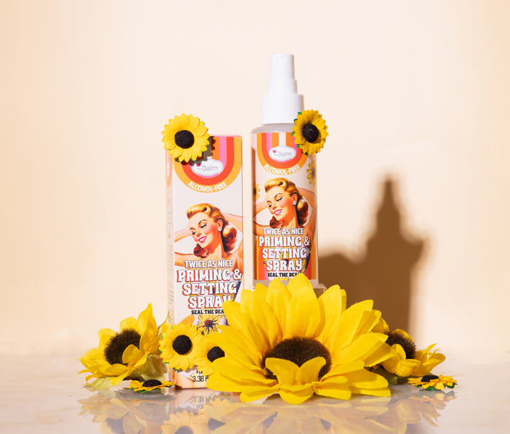 Twice as Nice Setting & Priming Spray Bottle with Box Stylized with Sunflowers