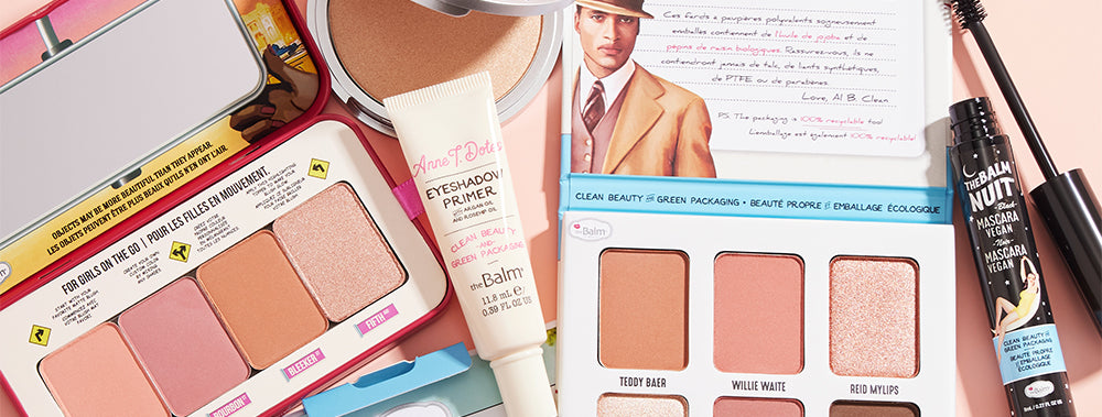 Stylized photograph of various TheBalm products