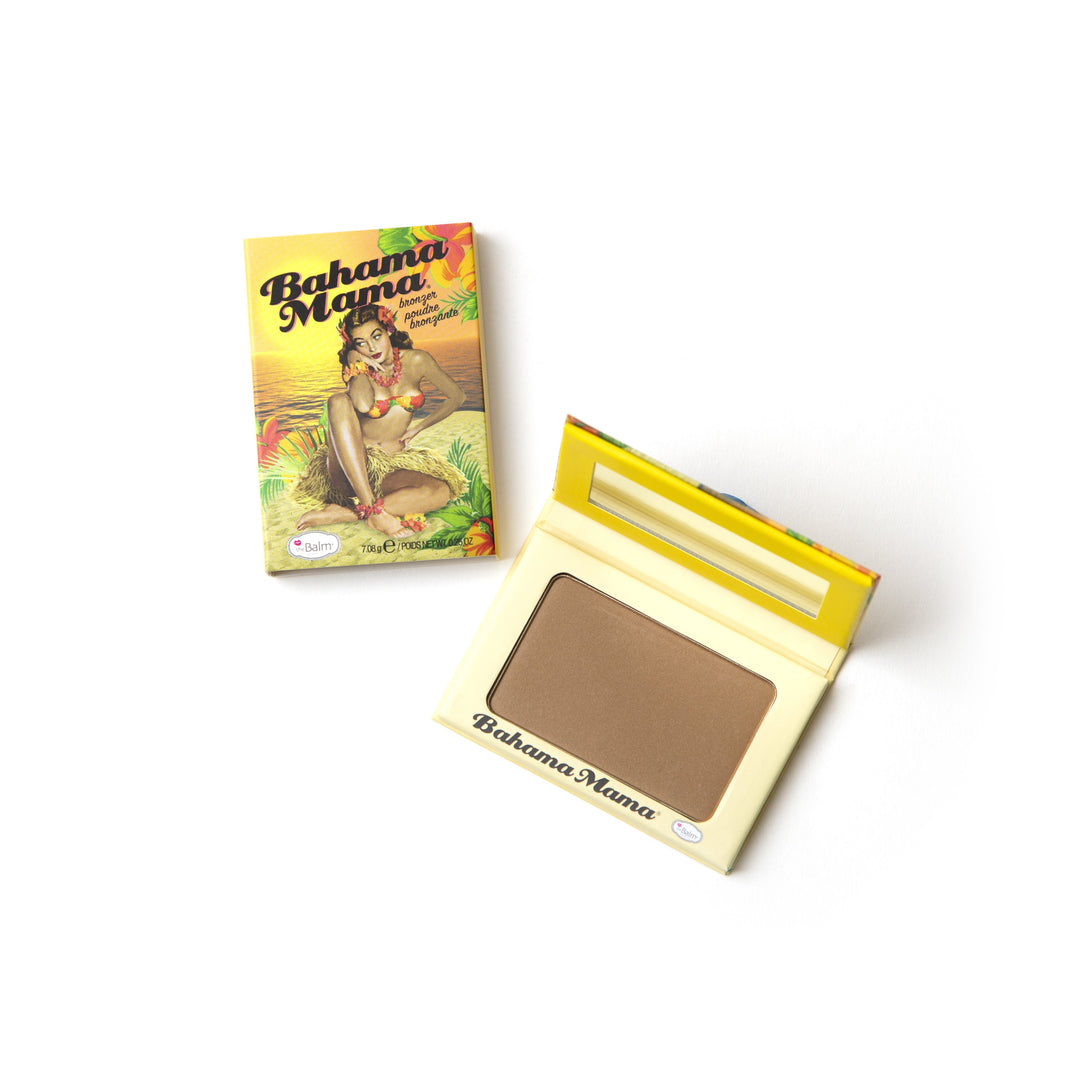 Photograph showing bahama mama packaging and makeup half closed