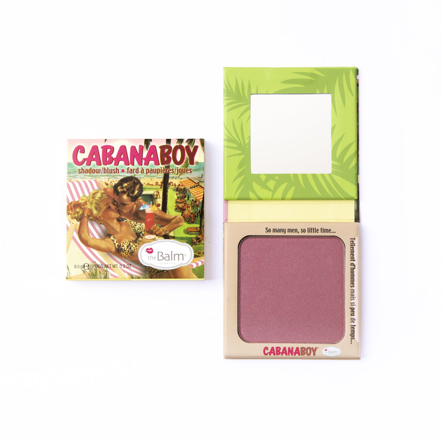 Photograph of Cabana Boy shadow/blush packaging and makeup