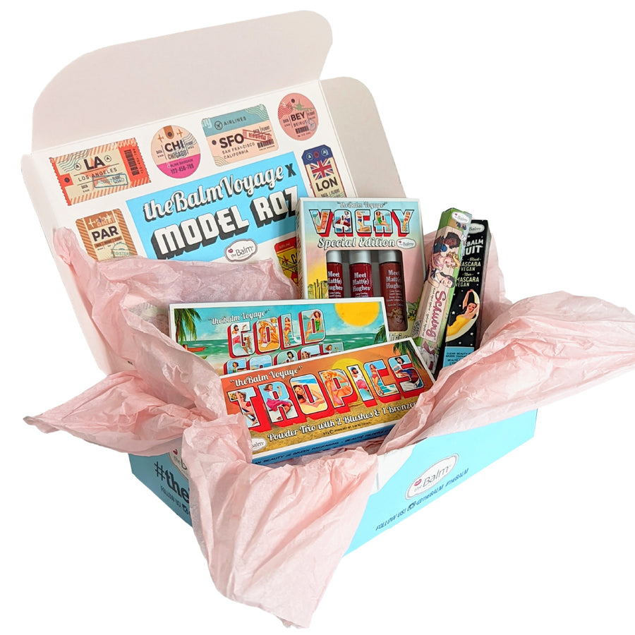 Photograph of TheBalm Voyage Press Box - Model Roz X packaging and contents