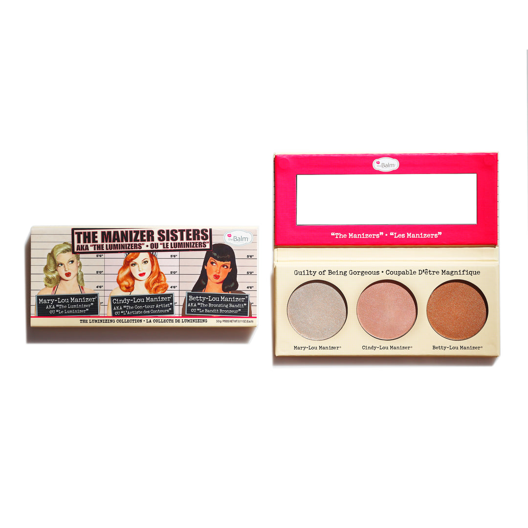 Photograph of The Manizer Sisters packaging and makeup size by side