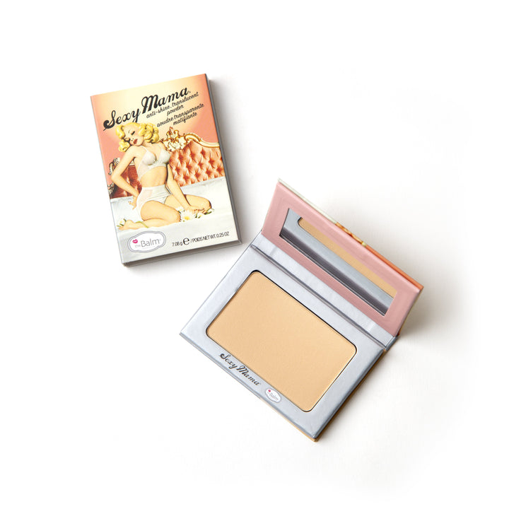 Photograph showing Sexy Mama packaging and makeup with makeup half closed