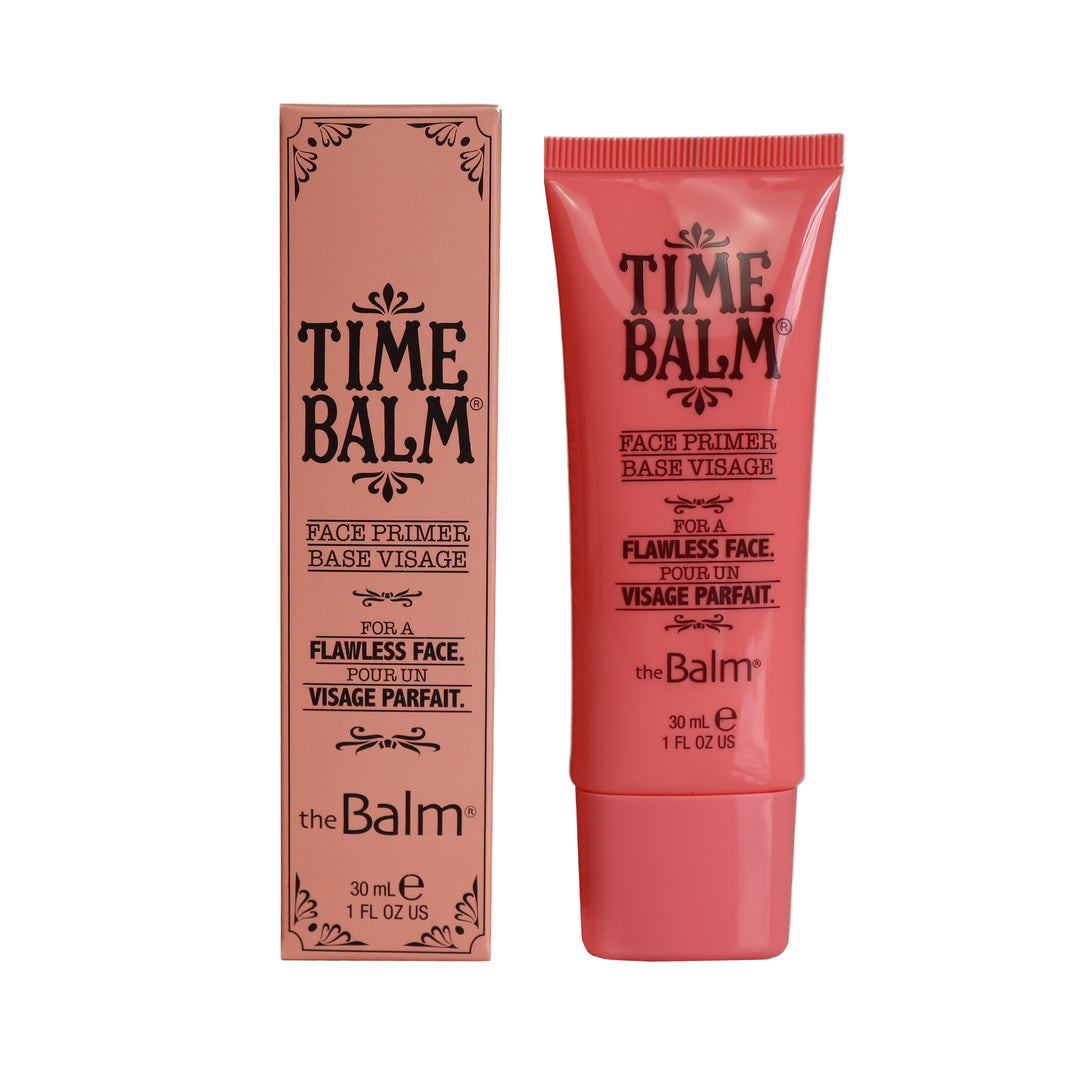 Photograph showing TimeBalm Primer packaging and makeup tube