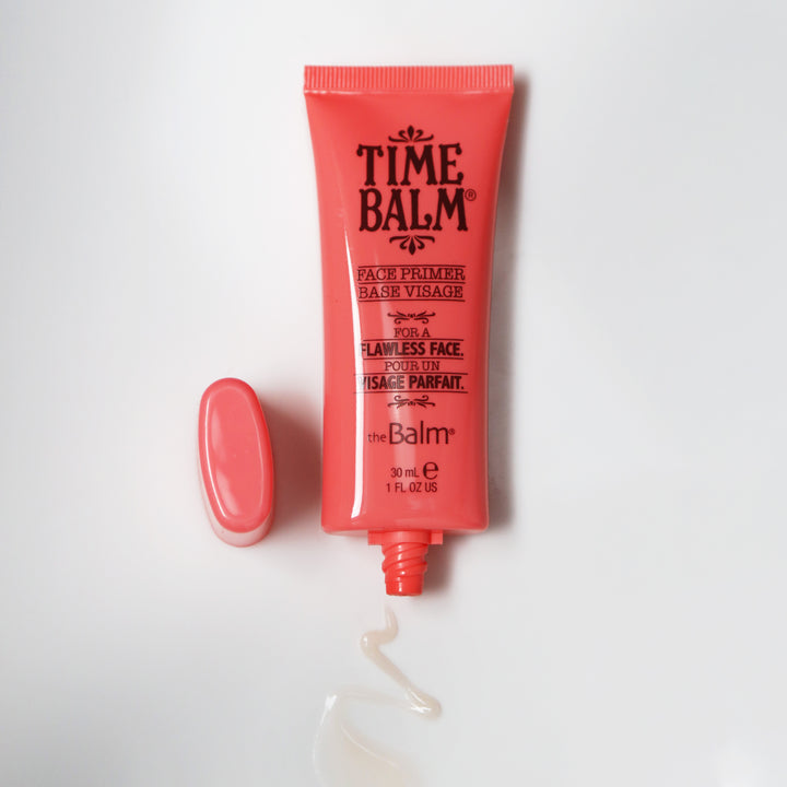 Photograph showing  TimeBalm Primer tube with lid off and some product excreted 