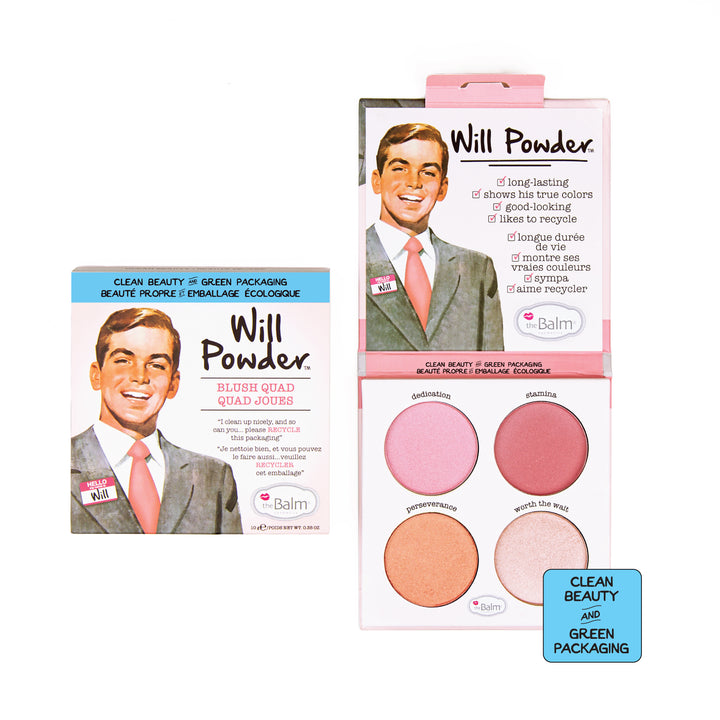 Photograph of Will Powder packaging and makeup